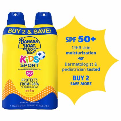 banana boat kids - Xịt chống nắng Banana Boat Sport Kids SPF 50, Kem chống nắng dạng xịt dành cho trẻ em 170G x2 chai
