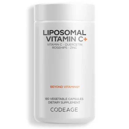 Codeage Liposomal Vitamin C - Viên uống CodeAge Liposomal Vitamin C 500mg với kẽm, quả cơm cháy - Tăng cường miễn dịch, bổ sung Bioflavonoid, Hộp 180 viên
