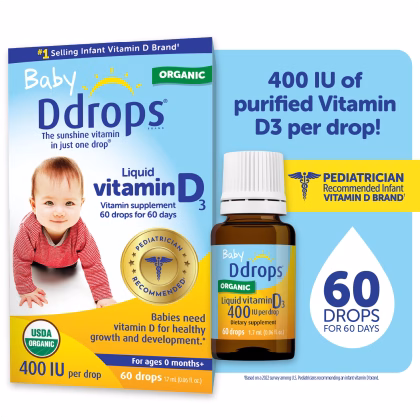 Ddrops Baby - Vitamin D3 Ddrop Baby hỗ trợ phát triển xương và hấp thụ canxi hiệu quả 60 giọt