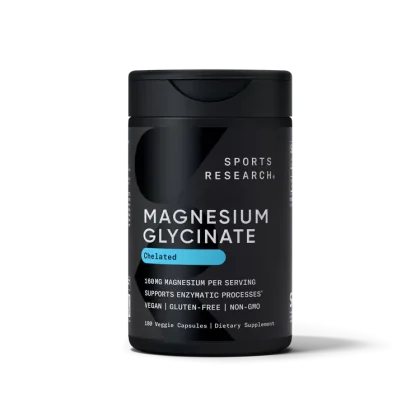 Sports Research Magnesium Glycinate - Viên uống Magie Glycinate Sports Research - Hỗ trợ giấc ngủ ngon và quá trình enzyme - Magie chelat 160 mg - Viên nang thuần chay - 180 viên Mỹ